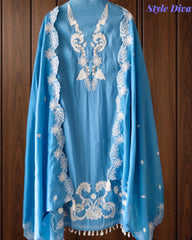 Mul Cotton Parsi Embroidered Unstitched Suit with Parsi Work Dupatta