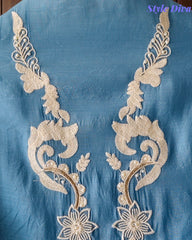 Mul Cotton Parsi Embroidered Unstitched Suit with Parsi Work Dupatta