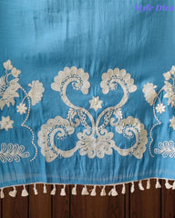 Mul Cotton Parsi Embroidered Unstitched Suit with Parsi Work Dupatta