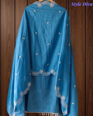 Mul Cotton Parsi Embroidered Unstitched Suit with Parsi Work Dupatta
