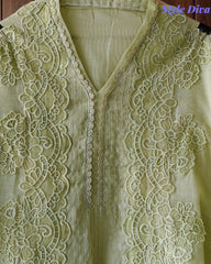 Cotton Khadi Pakistani Style Semi-Stitched Suit with Crochet Lacing Work