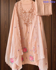 Mul Cotton Cross-Stitch Embroidered Unstitched Suit with Embroidered Dupatta