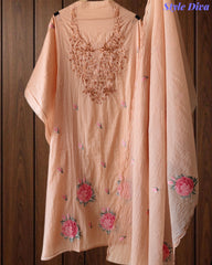 Mul Cotton Cross-Stitch Embroidered Unstitched Suit with Embroidered Dupatta
