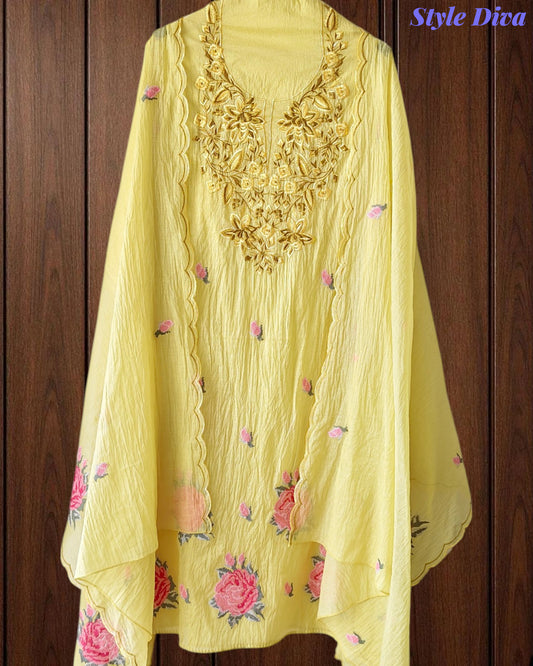 Mul Cotton Cross-Stitch Embroidered Unstitched Suit with Embroidered Dupatta