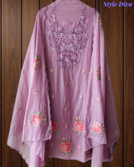 Mul Cotton Cross-Stitch Embroidered Unstitched Suit with Embroidered Dupatta