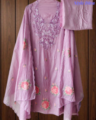 Mul Cotton Cross-Stitch Embroidered Unstitched Suit with Embroidered Dupatta