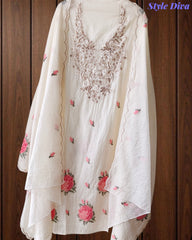 Mul Cotton Cross-Stitch Embroidered Unstitched Suit with Embroidered Dupatta