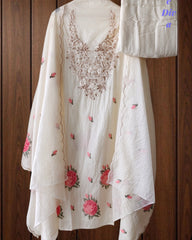 Mul Cotton Cross-Stitch Embroidered Unstitched Suit with Embroidered Dupatta