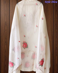 Mul Cotton Cross-Stitch Embroidered Unstitched Suit with Embroidered Dupatta