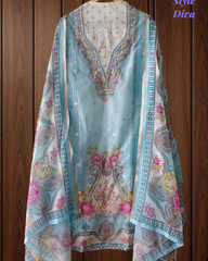 Kota Digital Printed Unstitched Suit with Pearl Highlighting and Printed Dupatta