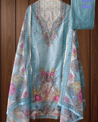 Kota Digital Printed Unstitched Suit with Pearl Highlighting and Printed Dupatta