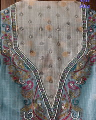 Kota Digital Printed Unstitched Suit with Pearl Highlighting and Printed Dupatta