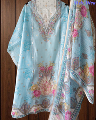 Kota Digital Printed Unstitched Suit with Pearl Highlighting and Printed Dupatta