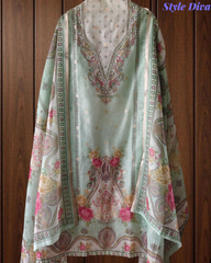 Kota Digital Printed Unstitched Suit with Pearl Highlighting and Printed Dupatta