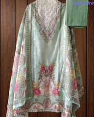 Kota Digital Printed Unstitched Suit with Pearl Highlighting and Printed Dupatta