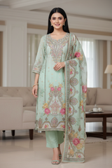 Kota Digital Printed Unstitched Suit with Pearl Highlighting and Printed Dupatta