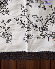 Mul Cotton Thread Embroidered Unstitched Suit with Scalloped Embroidered Dupatta