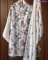 Mul Cotton Thread Embroidered Unstitched Suit with Scalloped Embroidered Dupatta