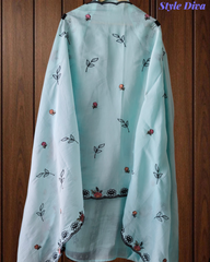 Mul Cotton Thread Embroidered Unstitched Suit with Scalloped Embroidered Dupatta