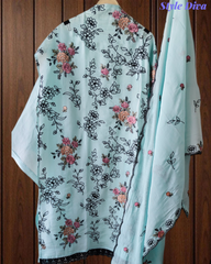 Mul Cotton Thread Embroidered Unstitched Suit with Scalloped Embroidered Dupatta