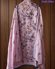 Mul Cotton Thread Embroidered Unstitched Suit with Scalloped Embroidered Dupatta
