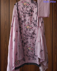 Mul Cotton Thread Embroidered Unstitched Suit with Scalloped Embroidered Dupatta