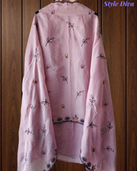 Mul Cotton Thread Embroidered Unstitched Suit with Scalloped Embroidered Dupatta