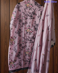 Mul Cotton Thread Embroidered Unstitched Suit with Scalloped Embroidered Dupatta