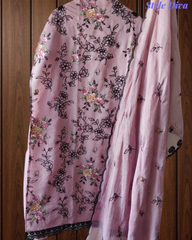 Mul Cotton Thread Embroidered Unstitched Suit with Scalloped Embroidered Dupatta