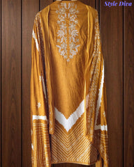 Cotton Digital Print Zari Embroidery Unstitched Suit with Mul Cotton Dupatta