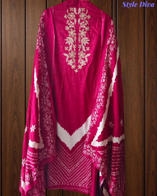 Cotton Digital Print Zari Embroidery Unstitched Suit with Mul Cotton Dupatta