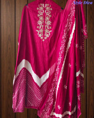 Cotton Digital Print Zari Embroidery Unstitched Suit with Mul Cotton Dupatta