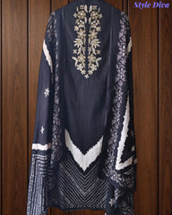 Cotton Digital Print Zari Embroidery Unstitched Suit with Mul Cotton Dupatta