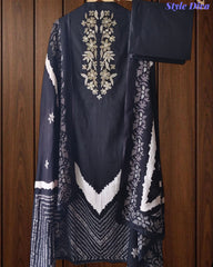 Cotton Digital Print Zari Embroidery Unstitched Suit with Mul Cotton Dupatta