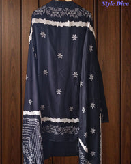 Cotton Digital Print Zari Embroidery Unstitched Suit with Mul Cotton Dupatta