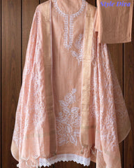 Cotton Linen Thread Embroidered Unstitched Suit with Banarasi Border Dupatta