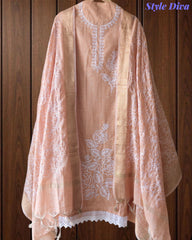 Cotton Linen Thread Embroidered Unstitched Suit with Banarasi Border Dupatta
