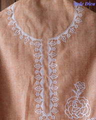 Cotton Linen Thread Embroidered Unstitched Suit with Banarasi Border Dupatta