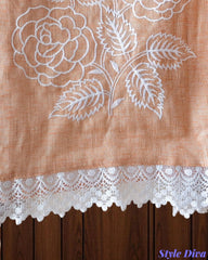 Cotton Linen Thread Embroidered Unstitched Suit with Banarasi Border Dupatta