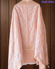 Cotton Linen Thread Embroidered Unstitched Suit with Banarasi Border Dupatta