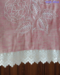 Cotton Linen Thread Embroidered Unstitched Suit with Banarasi Border Dupatta