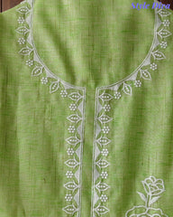 Cotton Linen Thread Embroidered Unstitched Suit with Banarasi Border Dupatta