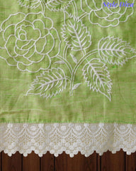 Cotton Linen Thread Embroidered Unstitched Suit with Banarasi Border Dupatta