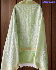 Cotton Linen Thread Embroidered Unstitched Suit with Banarasi Border Dupatta