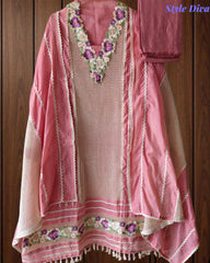 Jamdani Cotton Crochet Lace & 3D Floral Unstitched Suit with Jamdani Dupatta