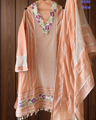 Jamdani Cotton Crochet Lace & 3D Floral Unstitched Suit with Jamdani Dupatta