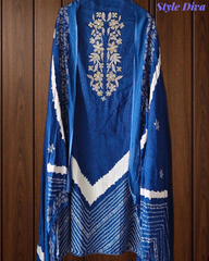 Cotton Digital Print Zari Embroidery Unstitched Suit with Mul Cotton Dupatta
