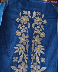 Cotton Digital Print Zari Embroidery Unstitched Suit with Mul Cotton Dupatta