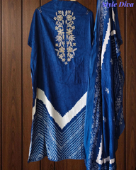Cotton Digital Print Zari Embroidery Unstitched Suit with Mul Cotton Dupatta