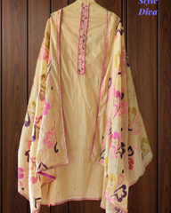 Mul Cotton Neck Embroidered Unstitched Suit with Designer Embroidered Dupatta